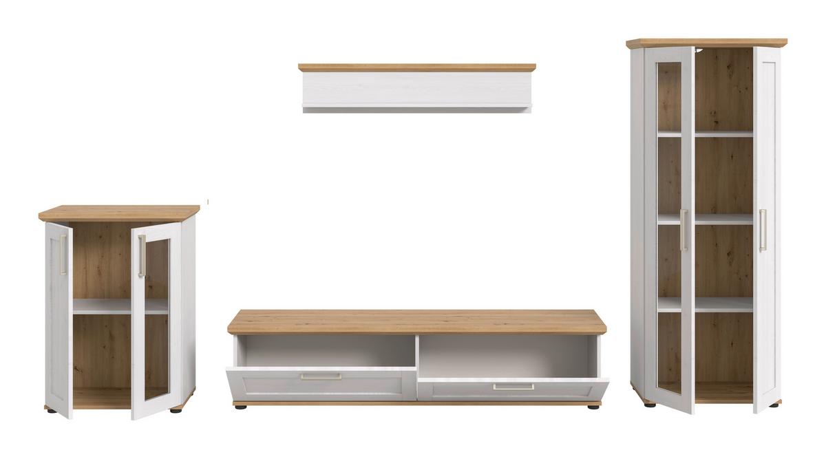 Dnevni Regal Verona, Bela, Barva Macesna, 4-Delni - srebrne barve/črna, Design, umetna masa/leseni material (316/161/40cm) - Livetastic