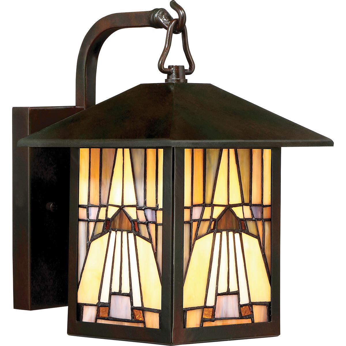 Kültéri Falilámpa Qz-Inglenook2-S Tiffany - bronzszínű, Konventionell, üveg/fém (17.8/28.7/22.6cm) - Elstead Lighting