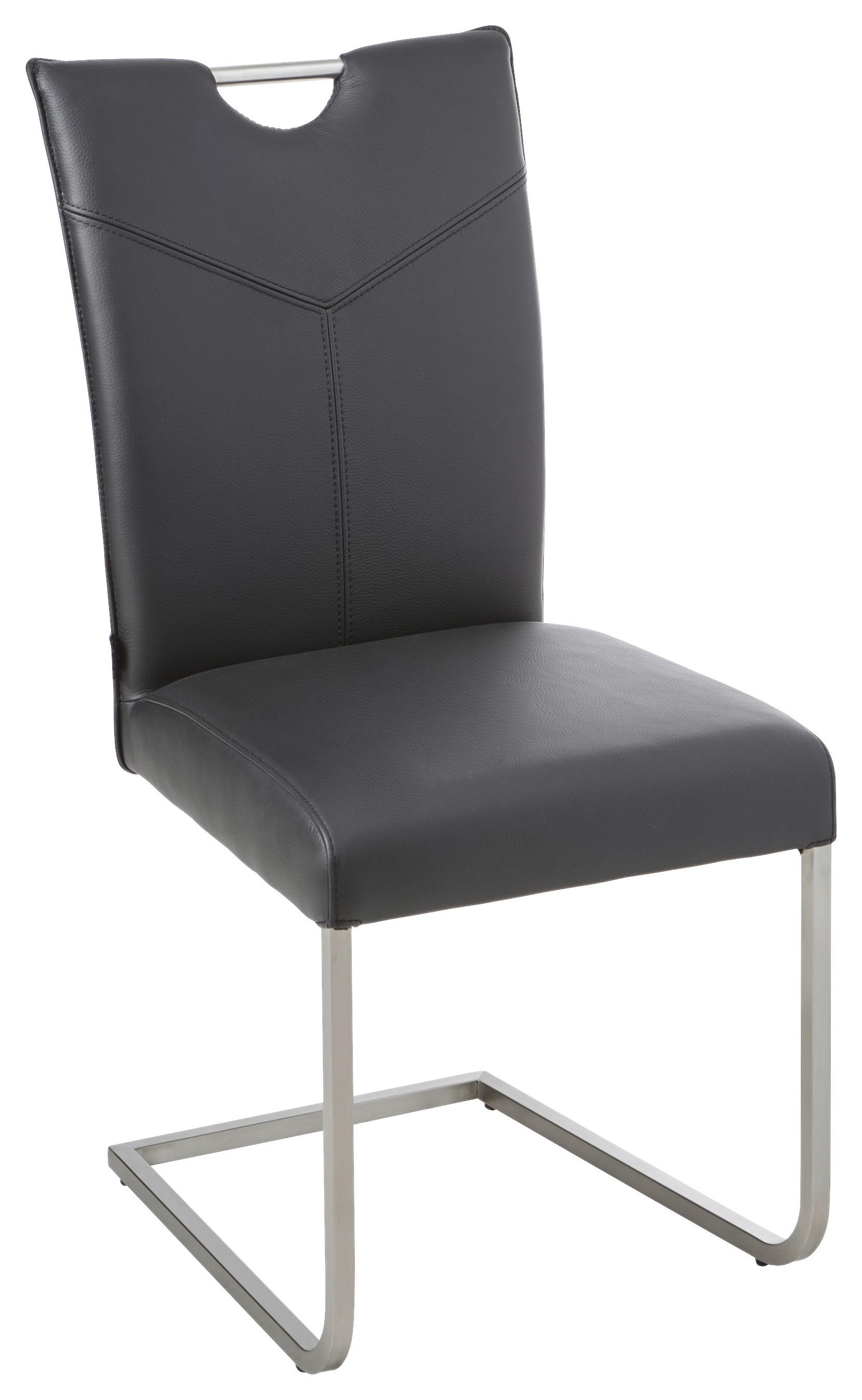 KRZESŁO NA PŁOZIE BOBBY - kolor stalowy/czarny, Design, skóra/metal (48/98,5/62cm) - Novel