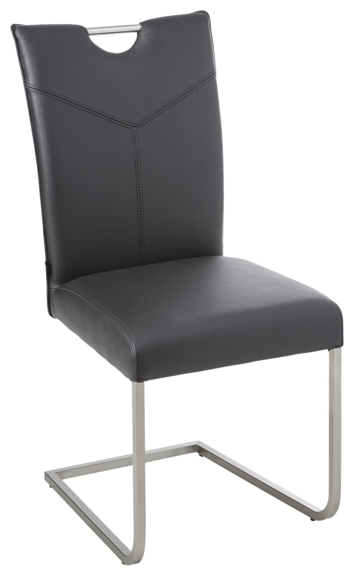 KRZESŁO NA PŁOZIE BOBBY - kolor stalowy/czarny, Design, skóra/metal (48/98,5/62cm) - Novel