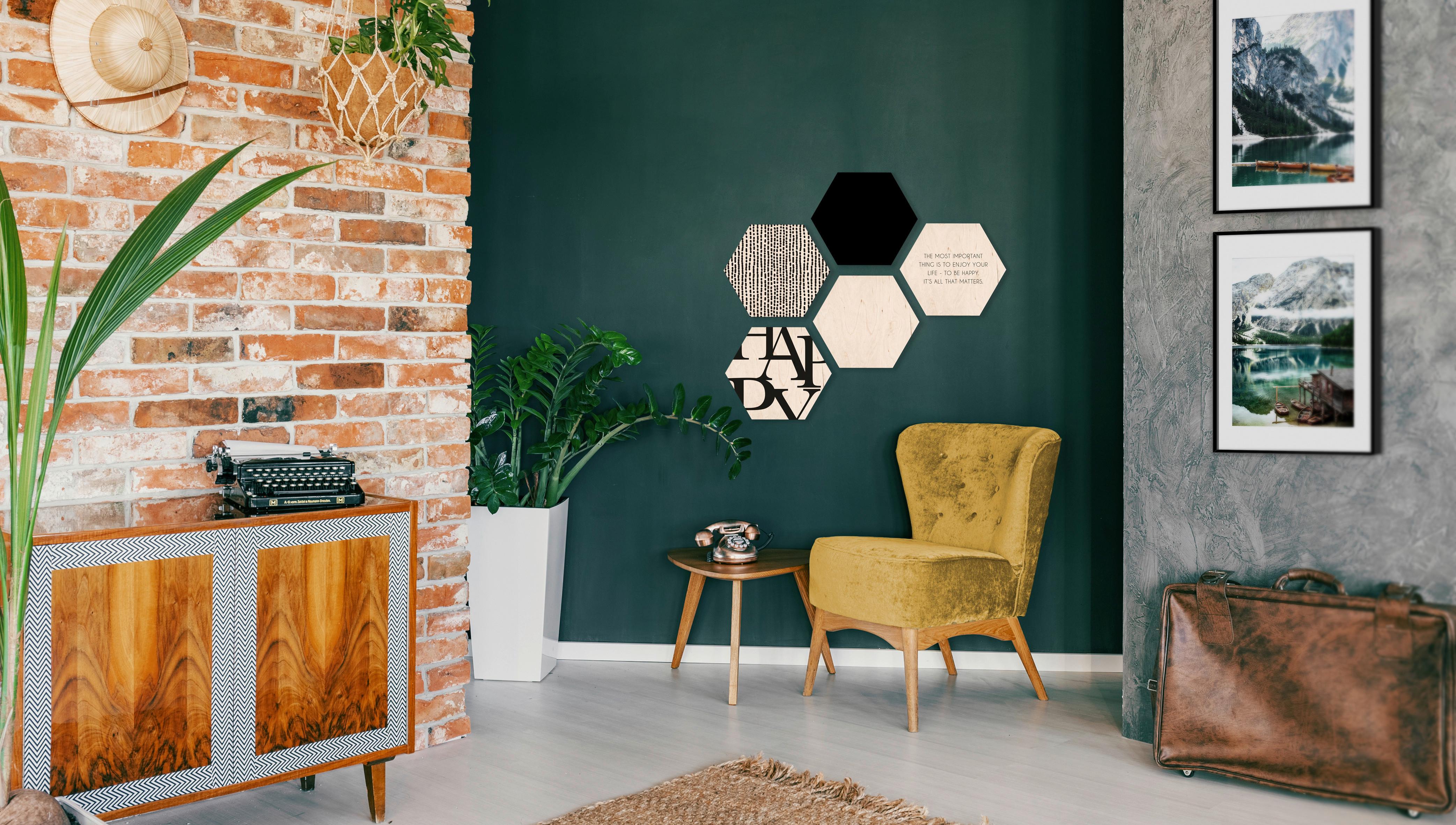 Bild Hexagon, 5er Set - Weiss/Schwarz, Holz (30/25cm) - Modern Living