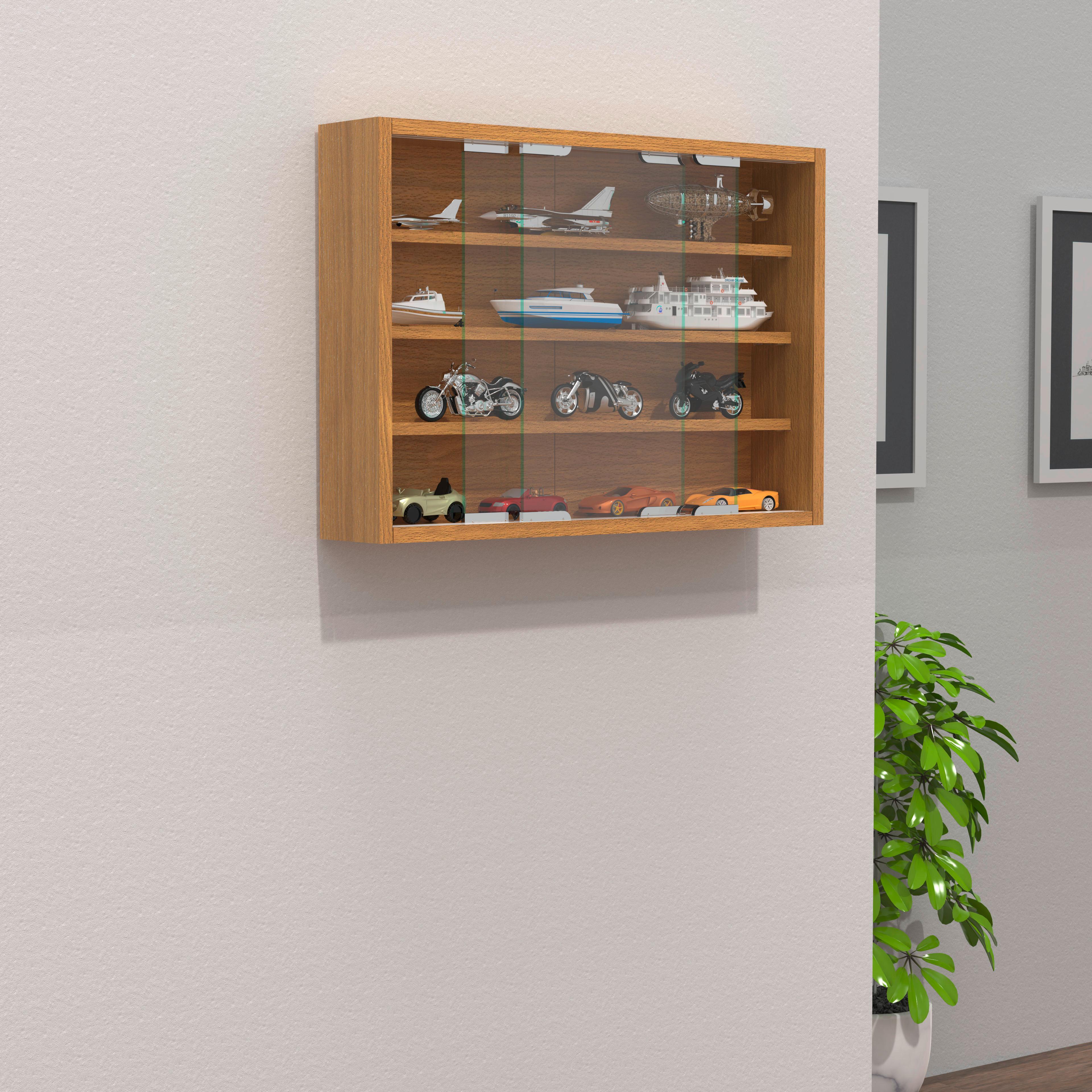 Viseča Vitrina Agisa M, Bukev - srebrne barve/barve bukve, Moderno, steklo/leseni material (57/40/10cm) - MID.YOU