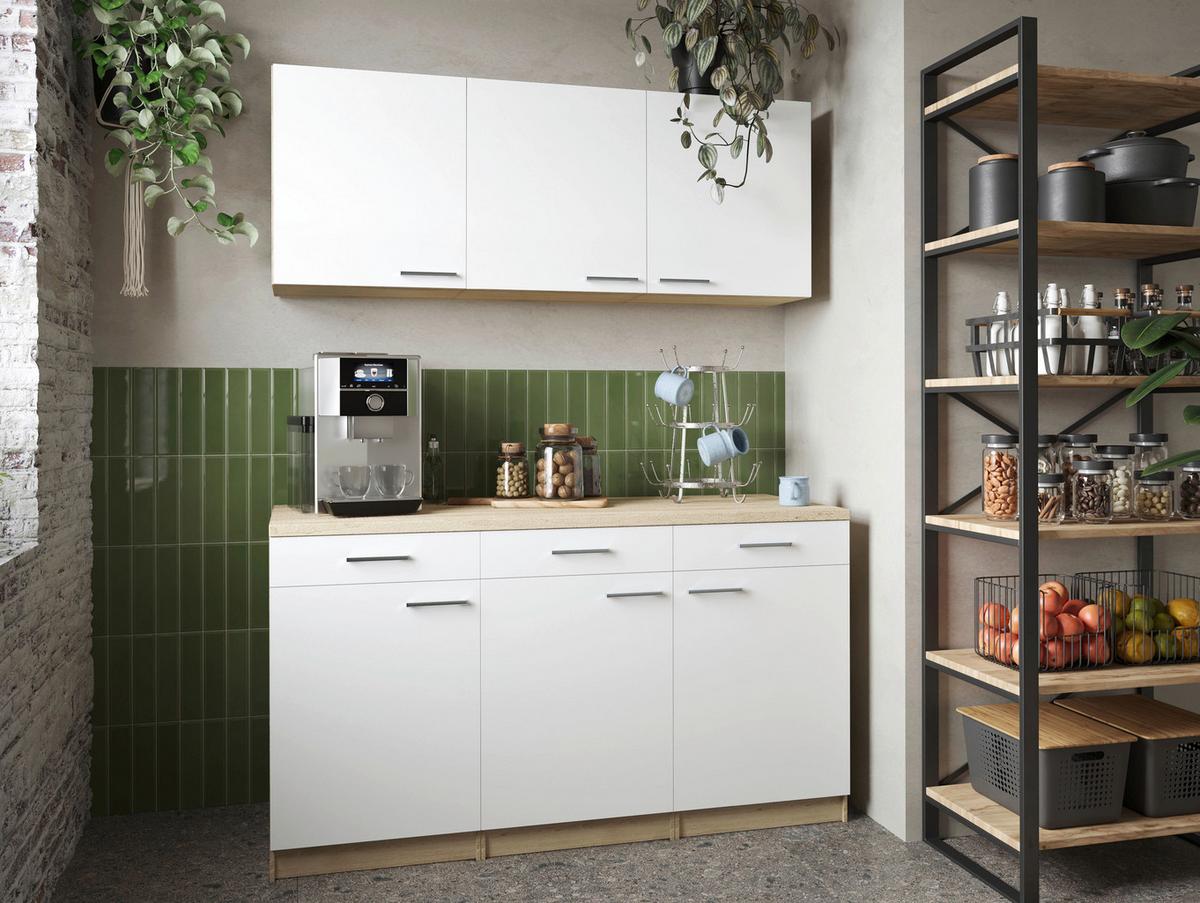 Majhna Kuhinja Merle, 150cm - srebrne barve/barve hrasta, Basics, kovina/leseni material (150cm) - Respekta