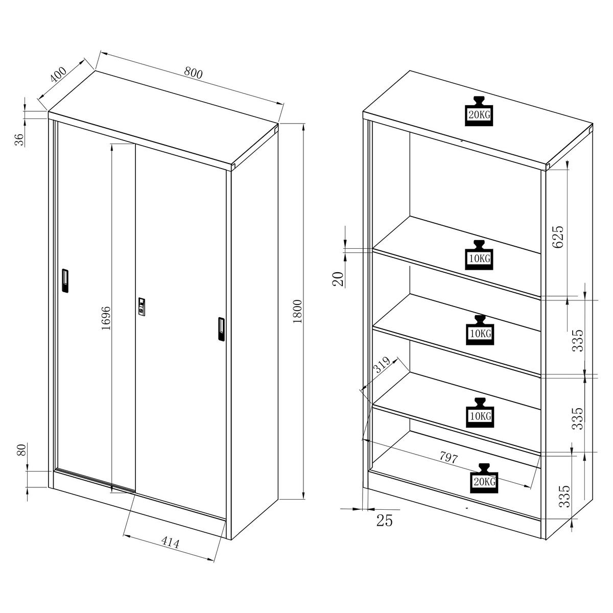 Aktenschrank Malivo - Weiss/Anthrazit, Konventionell, Metall (80/180/40cm) - MID.YOU