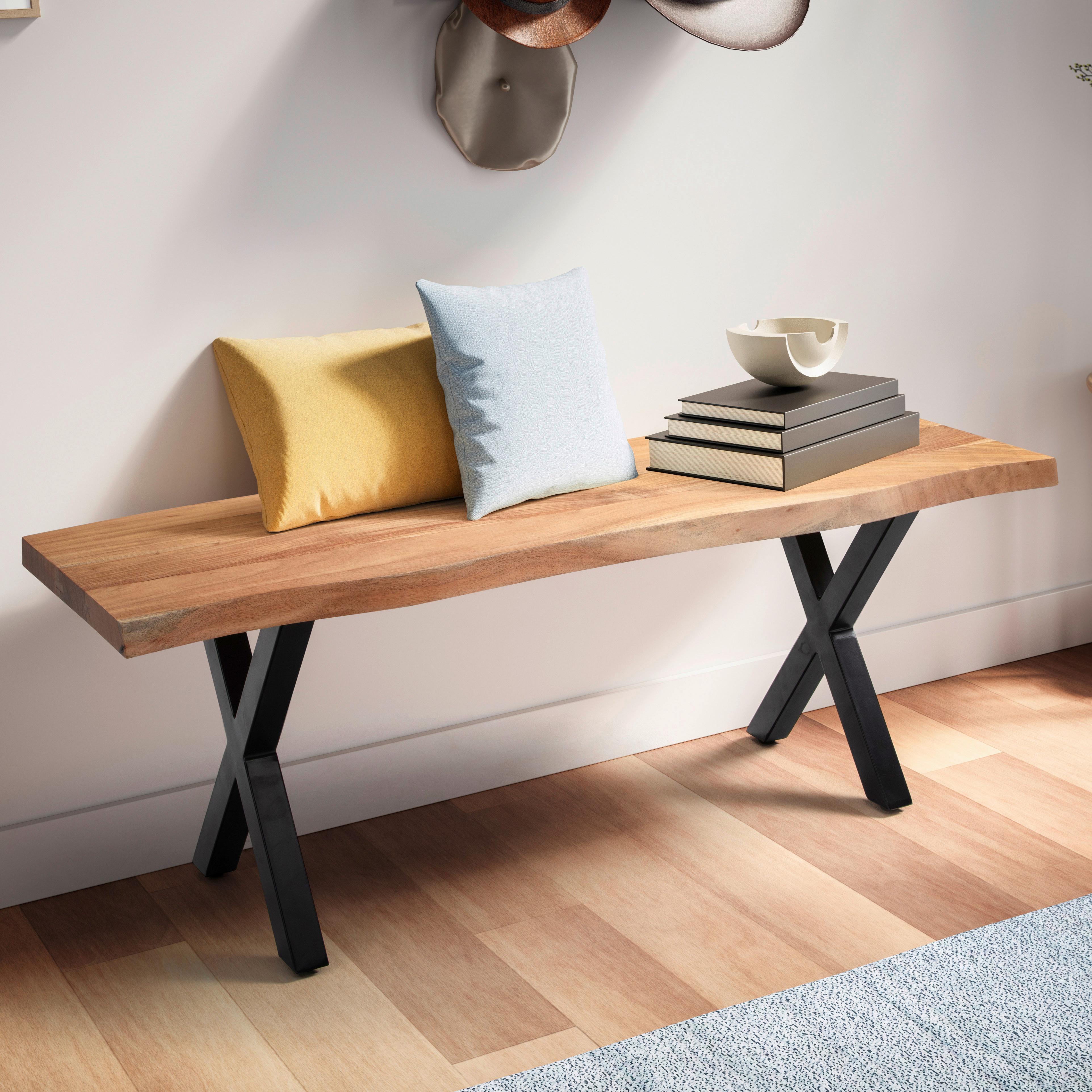 Garderobenbank ca. 120x40x45,5 cm Akazie Echtholz - Hellbraun/Schwarz, Design, Holz/Metall (120/40/45,5cm) - MID.YOU