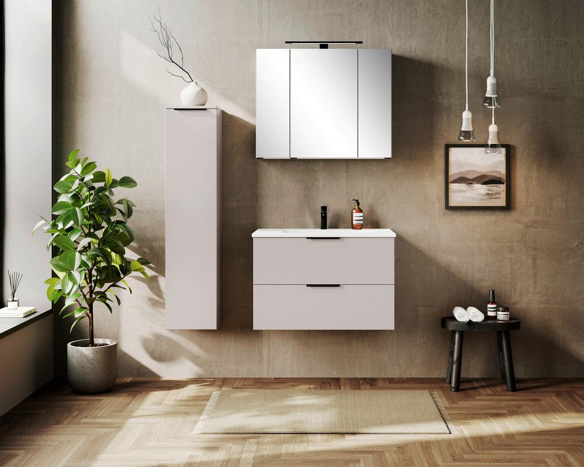 Spiegelschrank Sevilla m. LED ca. 80x64 cm Kaschmir - Kaschmir/Schwarz, MODERN, Glas/Holzwerkstoff (80/64/20cm) - Held
