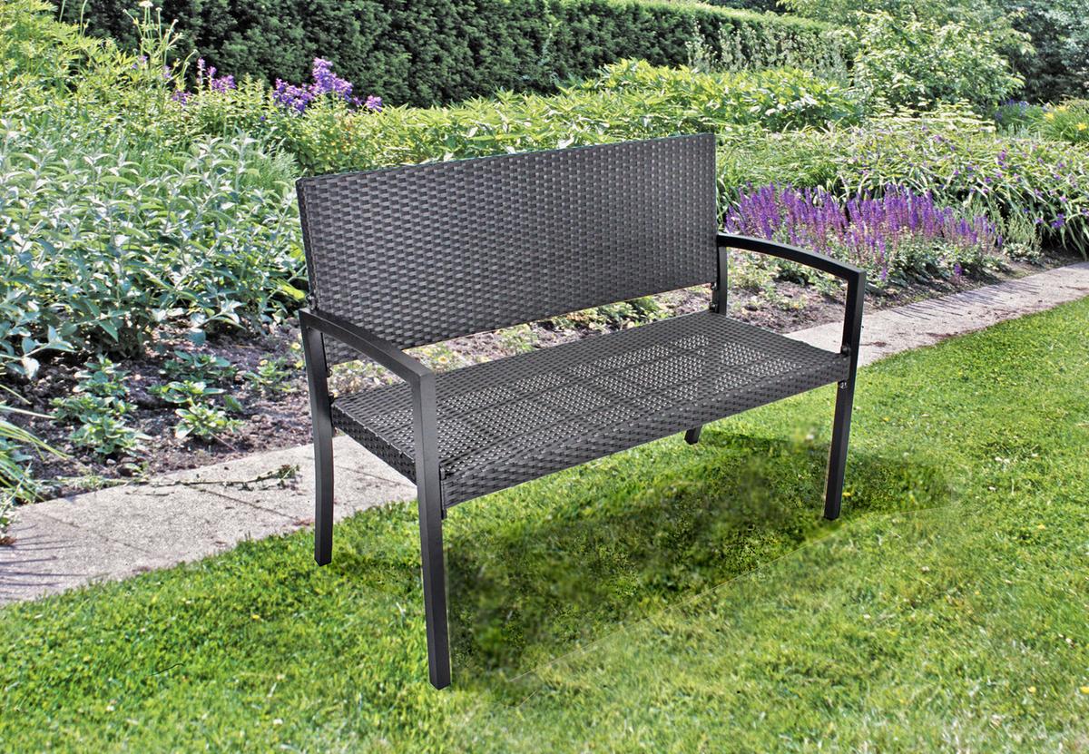 Sitzbank mit Lehne Schwarz Sanremo B:116 cm - Schwarz, Basics, Kunststoff/Metall (116/60/87cm) - Gardenson