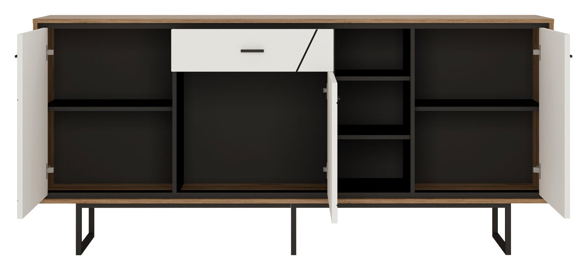 Komoda Brolo, Bela, Barva Hrasta - Moderno, kovina/umetna masa (197,3/90,3/40cm)