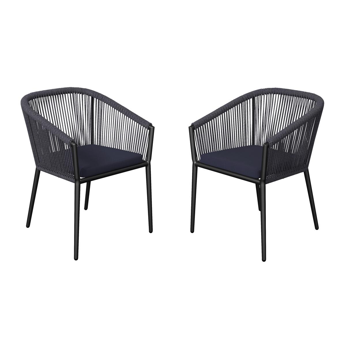 Gartensessel-Set 2-er Benicia Blau aus Metall/Textil - Blau/Schwarz, MODERN, Textil/Metall (55/76/63cm) - Bessagi Garden