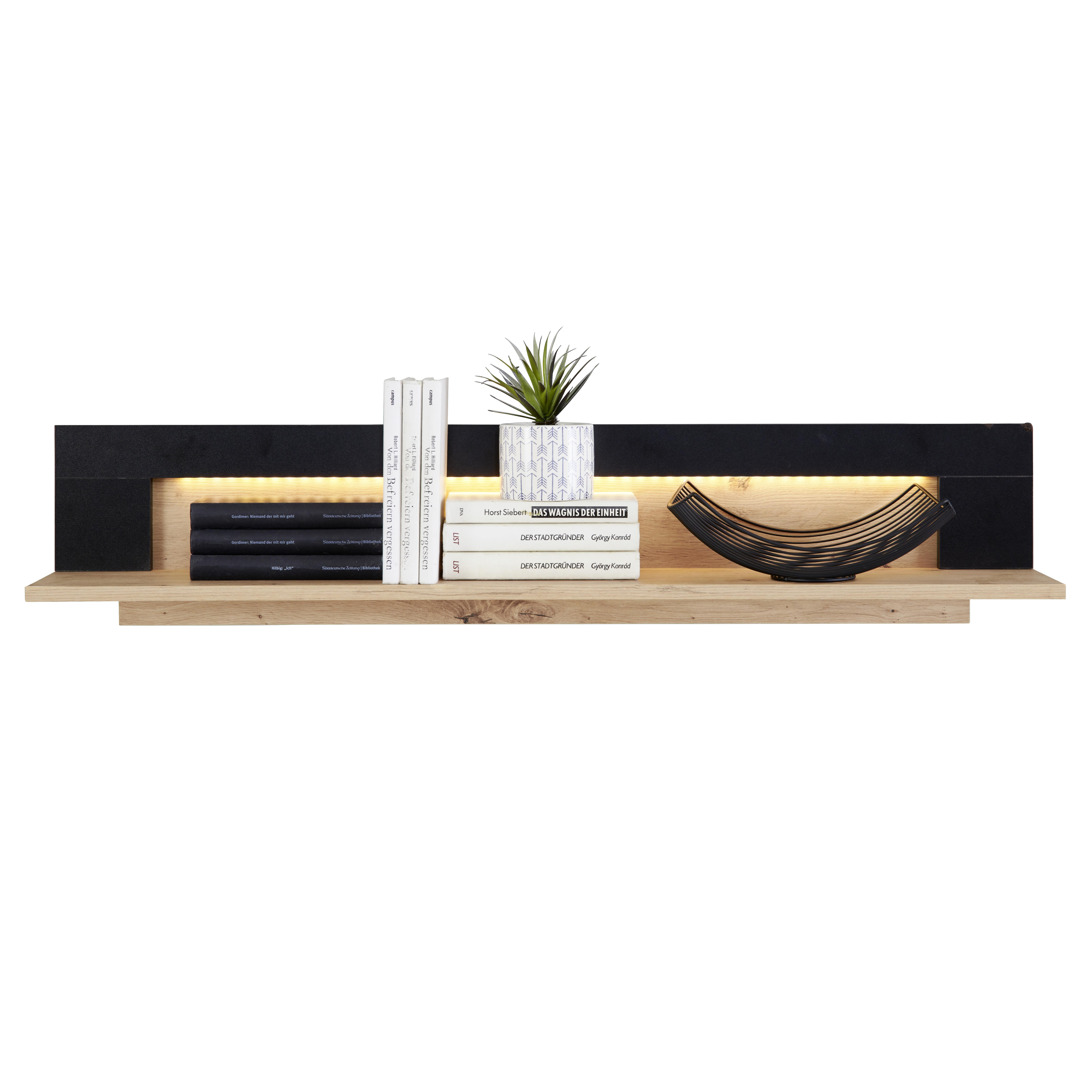Zidna Polica Nyon - boje hrasta/crna, Moderno, drvni materijal (110/23/19,6cm) - Modern Living