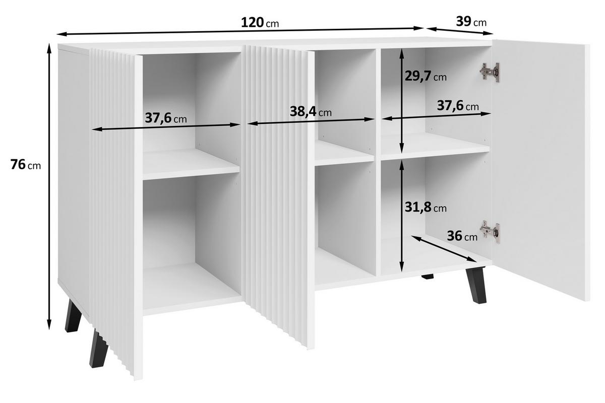 Sideboard Phuket ca. 120x78 cm Weiß - Schwarz/Weiß, Design, Holzwerkstoff/Kunststoff (120/78/39,1cm) - Livetastic