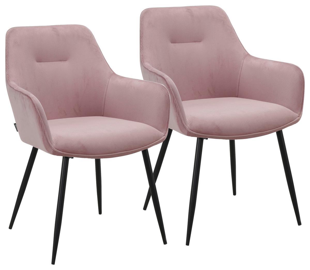 ZESTAW KRZESEŁ Z PODŁOKIETNIK. FOX - różowy/czarny, Design, metal/tkanina (57/85/60cm) - Novel