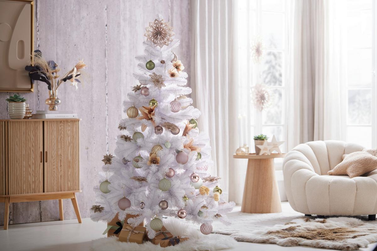 Weihnachtsbaum Tuscan Weiss - Weiss, Konventionell, Kunststoff (99/155cm) - Modern Living