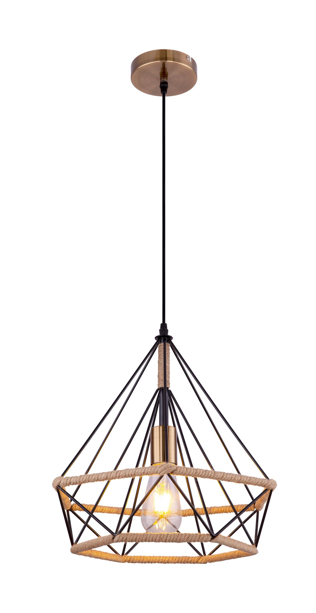 Viseča Svetilka Ulleu - črna/naravne barve, Trendi, kovina/naravni materiali (38/150cm)