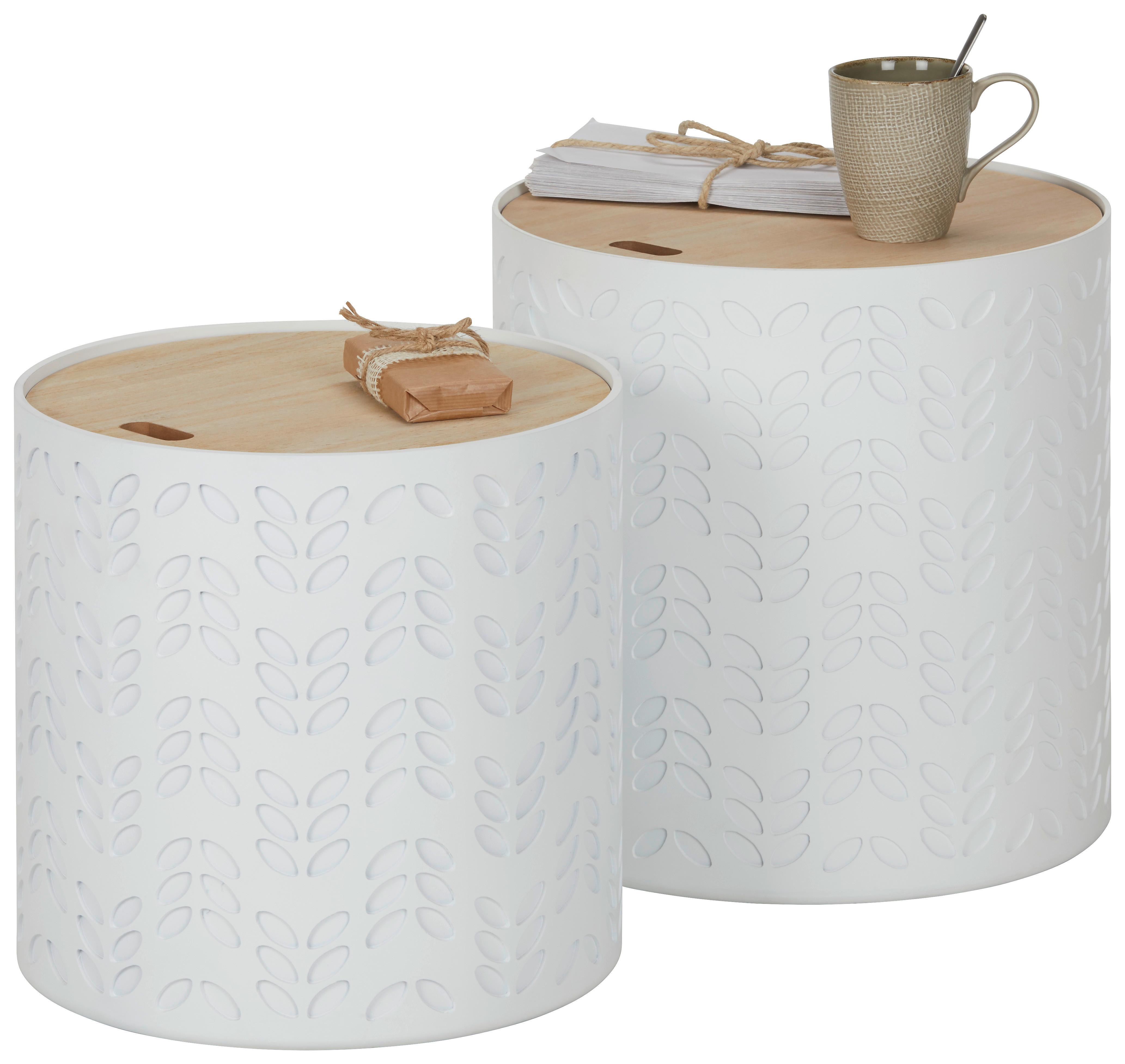 Beistelltischset in Weiss, 2-teilig - weiss/Naturfarben, Modern, Holz/Holzwerkstoff (38.5/35/40.5/35/38.5/35cm) - Modern Living