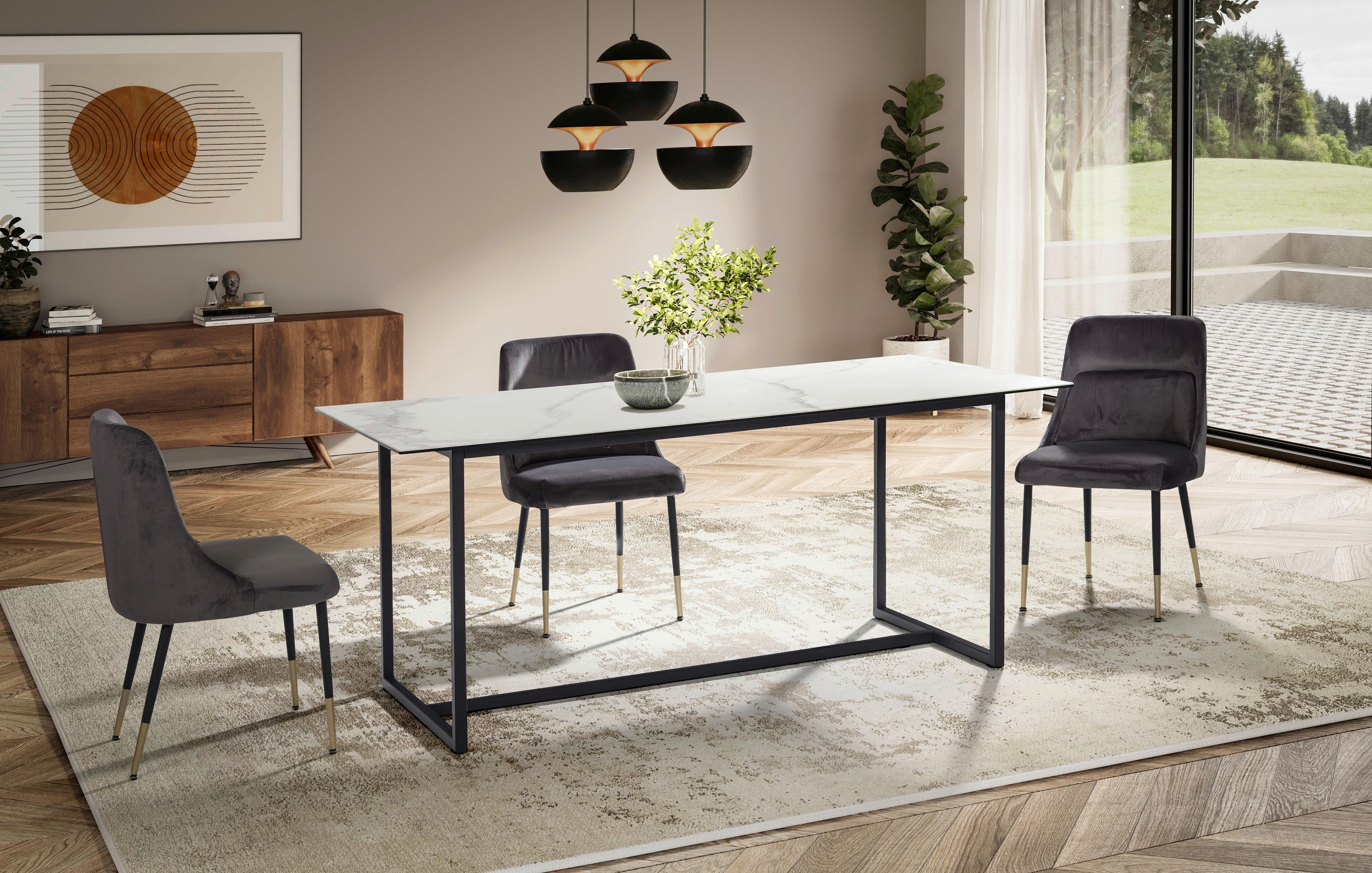Jedilna Miza Marble, Keramika, 180x90cm - črna/bela, Design, kovina/keramika (180/90/76cm) - MID.YOU