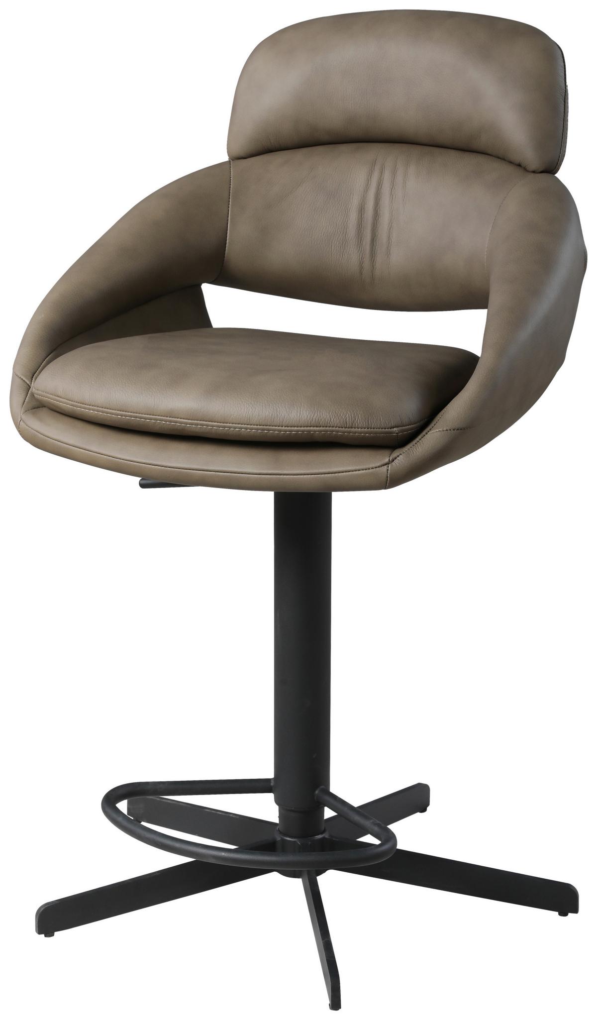 STOŁEK BAROWY VICTORIA - czarny/taupe, Design, skóra/metal (55/105/56cm) - Emilio Belluti