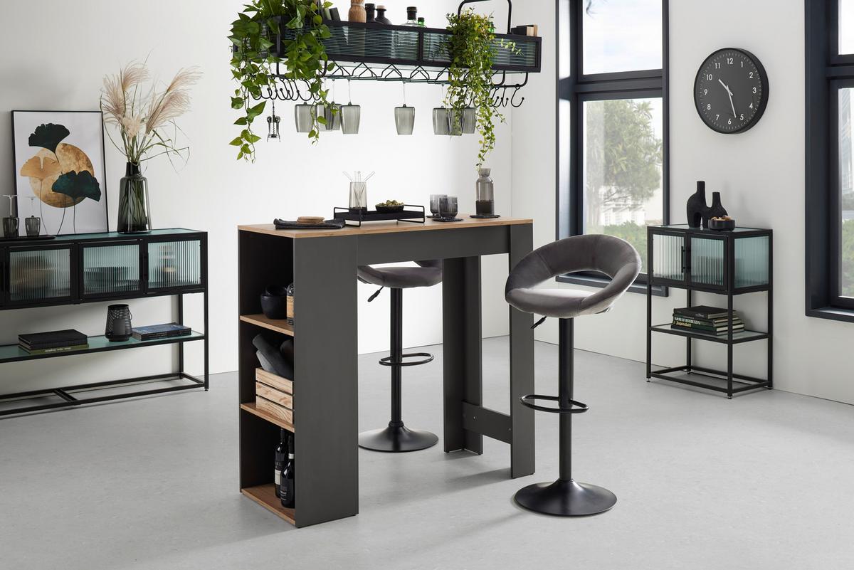 Taburet de bar Walker - negru/gri, Modern, metal/textil (56/82-103/50cm) - Mömax