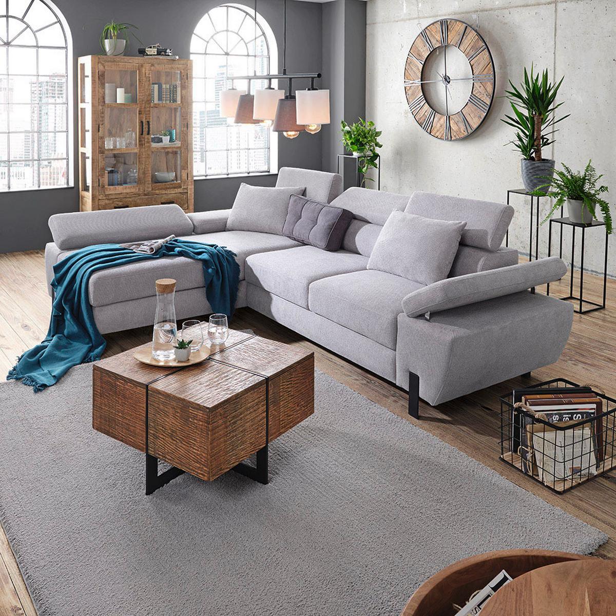 Wohnlandschaft Molina Mini Hellgrau mit Schlaffunktion - Hellgrau/Schwarz, MODERN, Holz/Holzwerkstoff (189/90-92/277cm) - Mömax