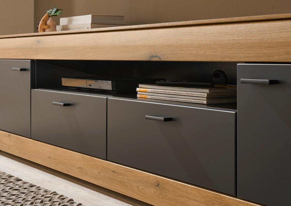 WOHNWAND SOLETO - Eichefarben/Graphitfarben, Design, Glas/Holzwerkstoff (300/170/45cm) - MID.YOU