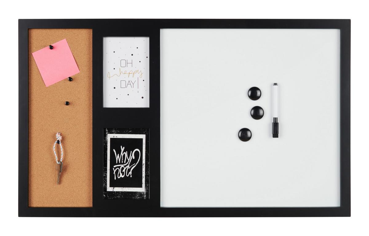 Memoboard Multiple ca. 69x41x2cm - Schwarz/Naturfarben, MODERN, Holz/Kunststoff (69/41/2cm) - Premium Living