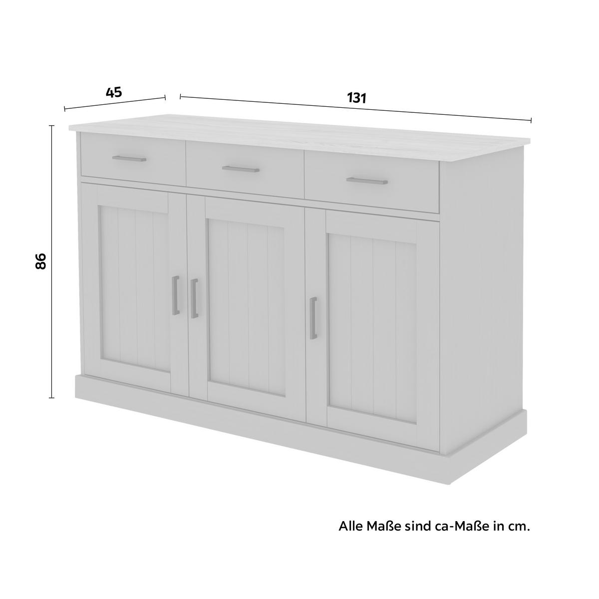 sideboard Grau massiv - gris/noir, Romantik / Landhaus, bois/matériau de bois (131/86/45cm) - Based