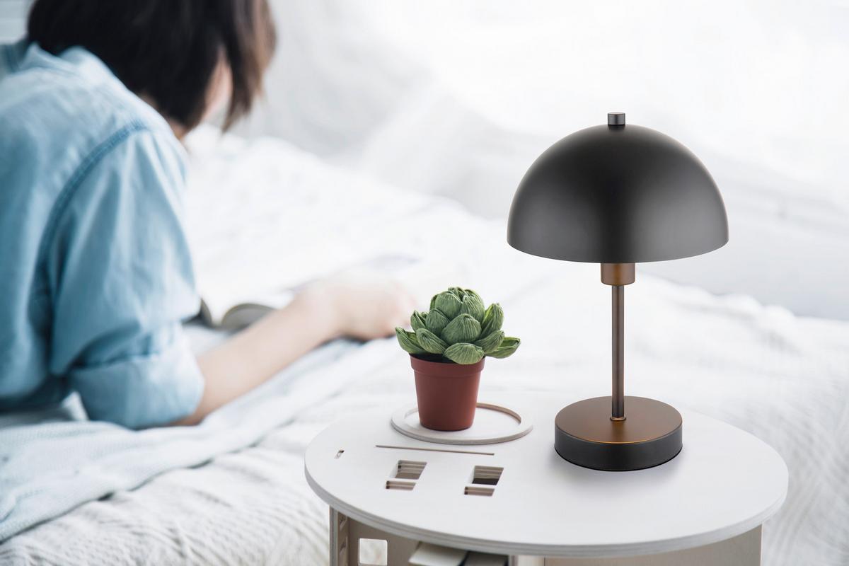 TISCHLEUCHTE 24009B ATOMA I - Schwarz, Design, Kunststoff/Metall (20/31cm) - Globo