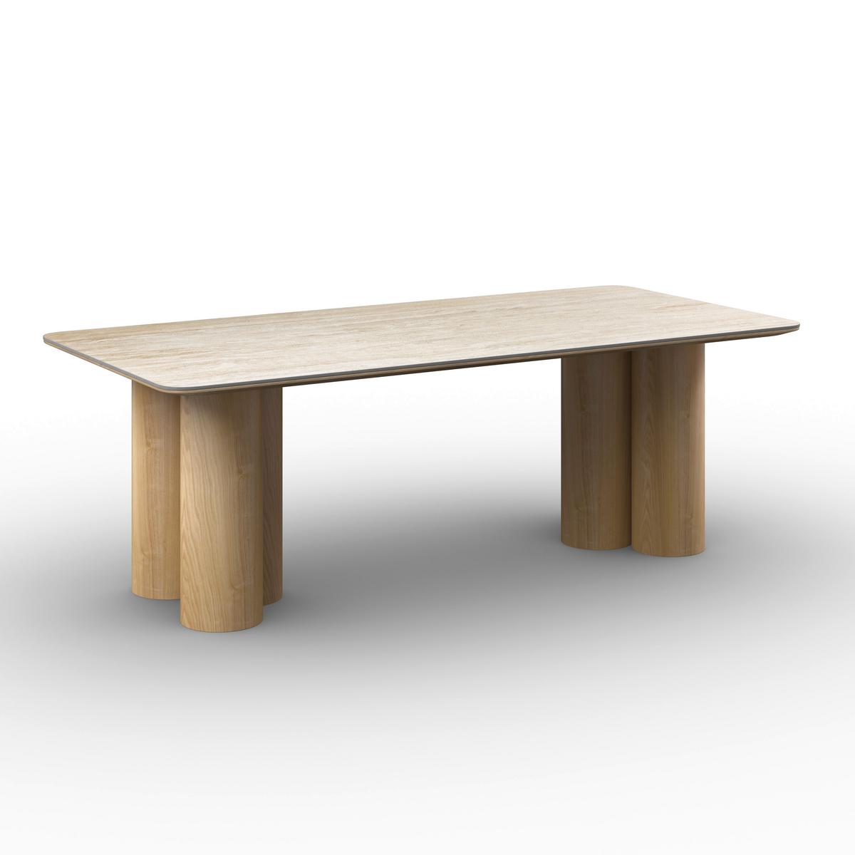 Esstisch Kiano Holz/Keramik Creme ca. 220x105 cm - Creme/Naturfarben, MODERN, Holz/Keramik (220/76/105cm) - Bessagi Home