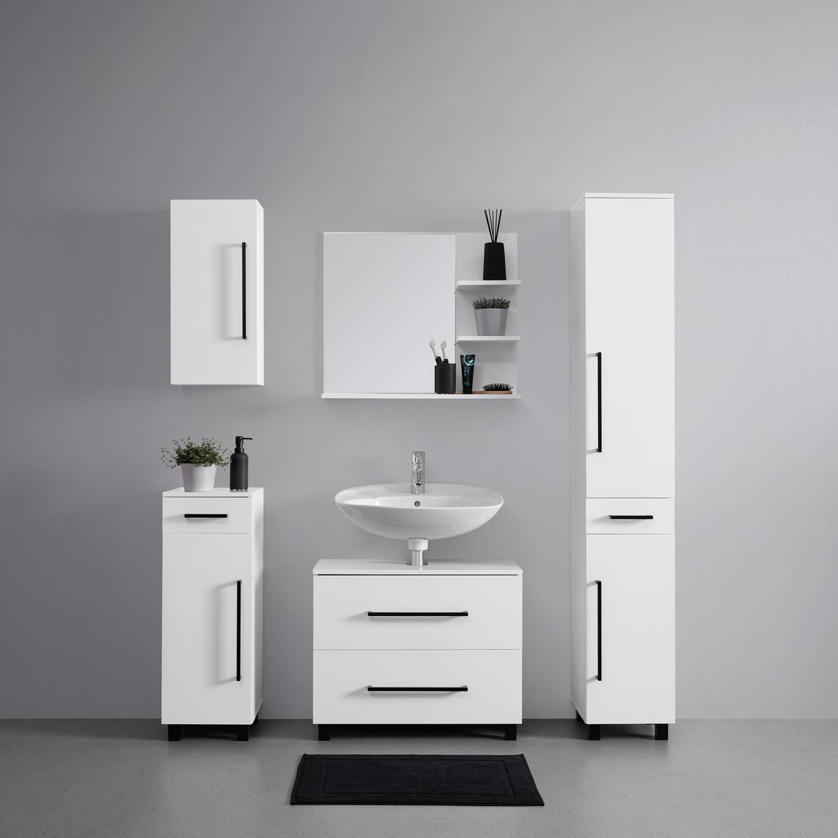 Hängeschrank Marianne Weiß ca. 30x64x20 cm - Schwarz/Weiß, MODERN, Holzwerkstoff/Metall (30/64/20cm) - Bessagi Home
