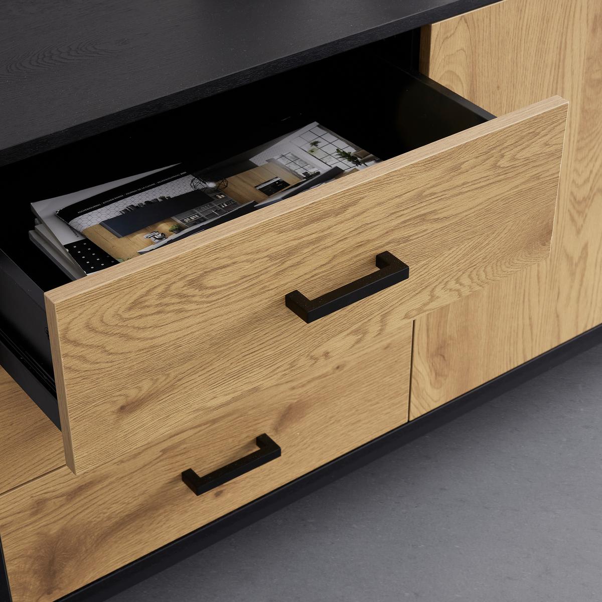 Sideboard Giorgia Eichefarben/Schwarz MDF - Eichefarben/Schwarz, MODERN, Holzwerkstoff/Metall (160/75/40cm) - Bessagi Home