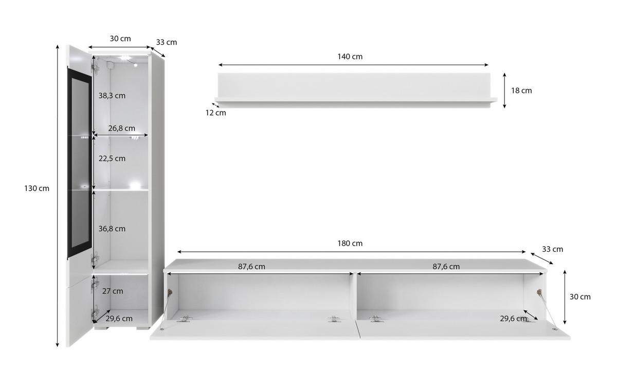 WOHNWAND VERA | EICHE WOTAN/WEISS HG. - Weiß Hochglanz/Eiche Wotan, LIFESTYLE, Glas/Holzwerkstoff (210/130/33cm) - P & B