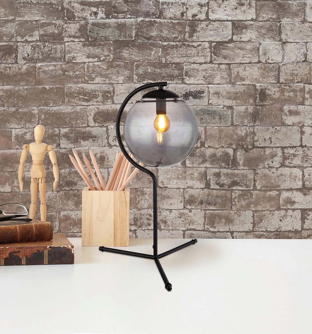 TISCHLEUCHTE PORRY SCHWARZ D: 35CM 1-FLM. - Schwarz, Basics, Glas/Metall (35/50cm) - Globo
