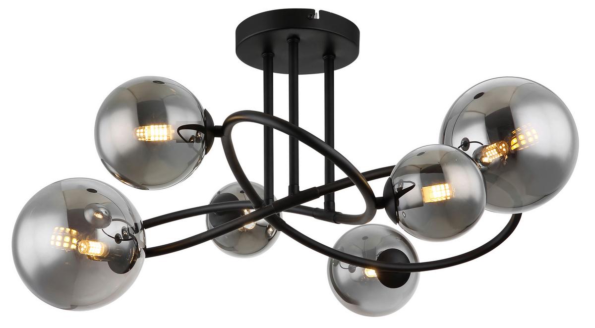Stropna Led-svetilka Riha, S Sijalko - črna, Design, kovina/steklo (62/59/35cm) - Globo