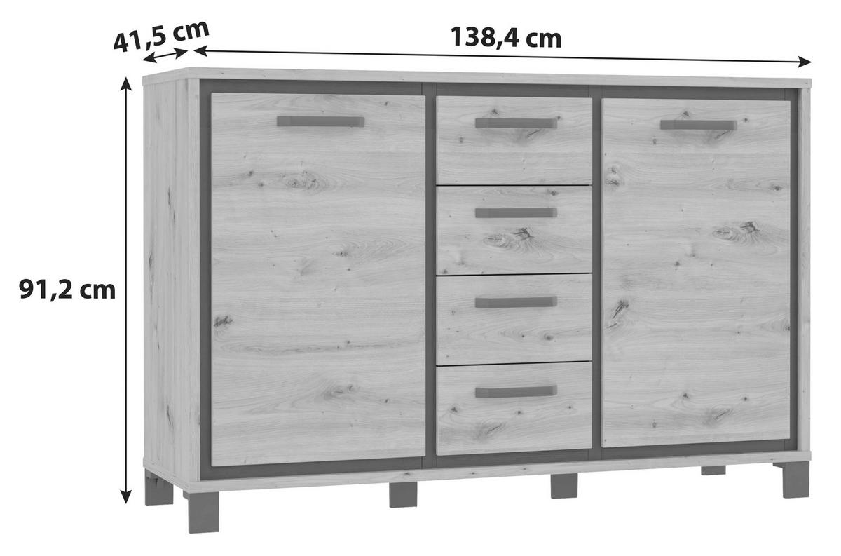 Kommode "Trondheim" , Schwarz, Eiche - Eichefarben/Schwarz, MODERN, Holzwerkstoff/Kunststoff (138,4/91,2/41,5cm) - MID.YOU