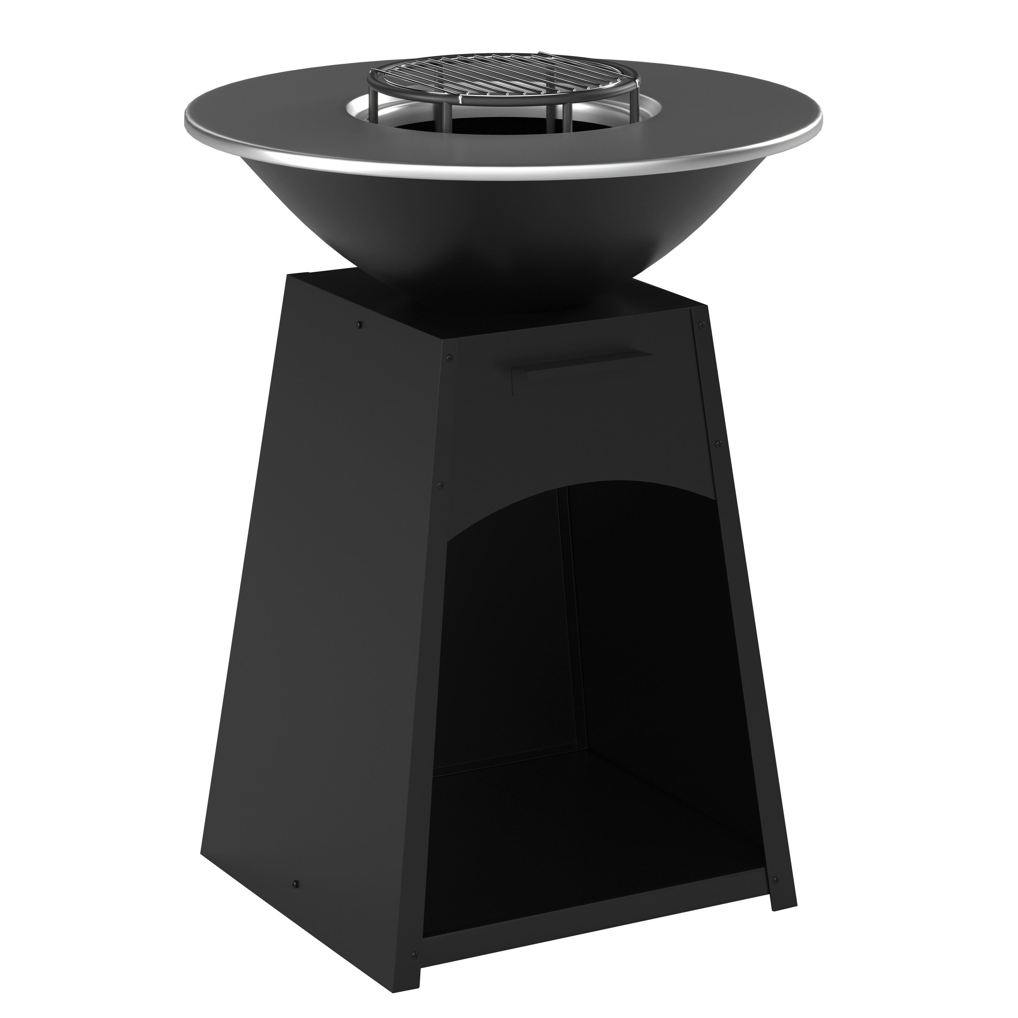 Holzkohlegrill Säule 2 Schwarz/Chrom/Edelstahlfarben - Chromfarben/Edelstahlfarben, MODERN, Metall (80/80/96cm) - Mömax