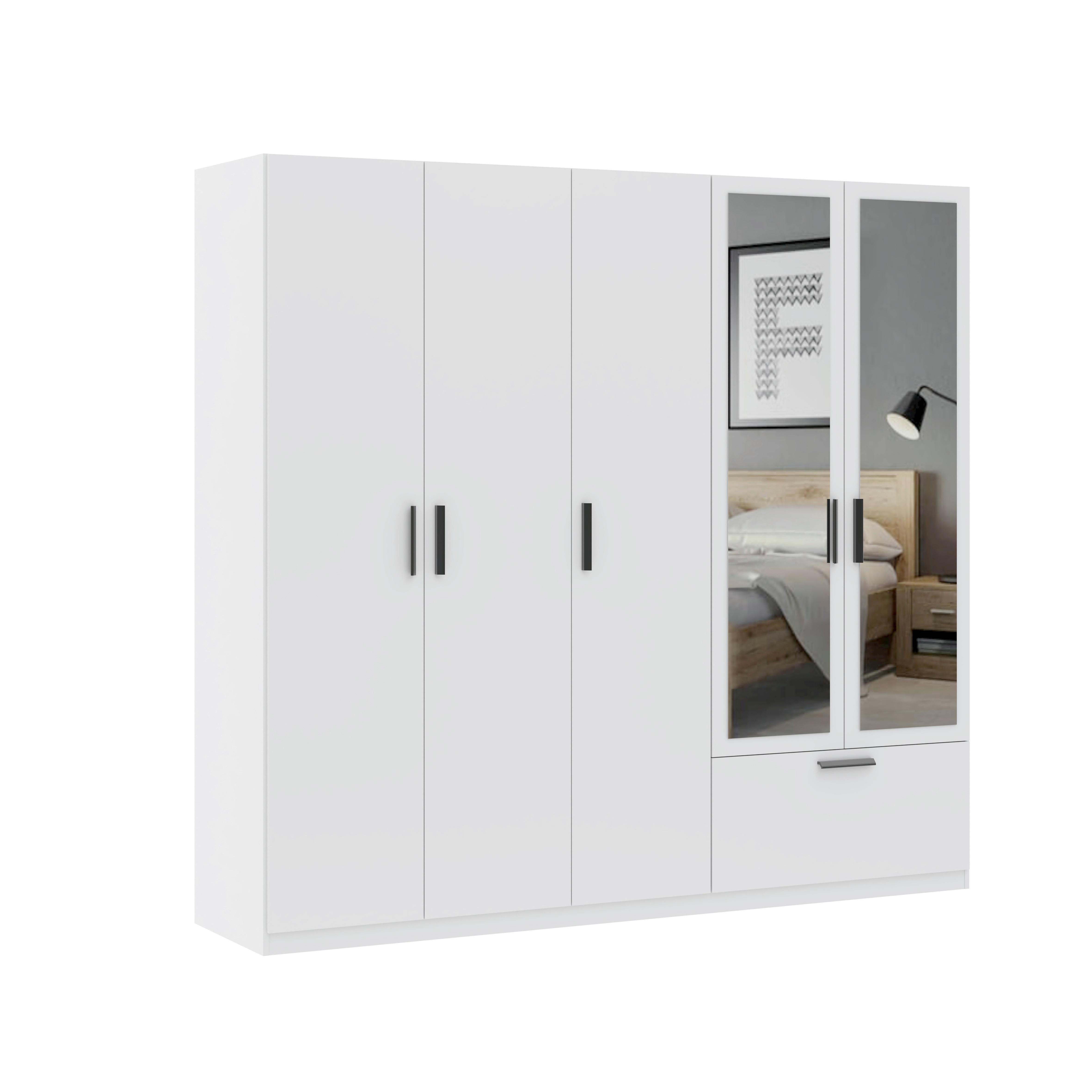 Drehtürenschrank Milos 5T1S2S Weiss - Weiss/Schwarz, Modern, Glas/Holzwerkstoff (225/210/54cm) - Mömax