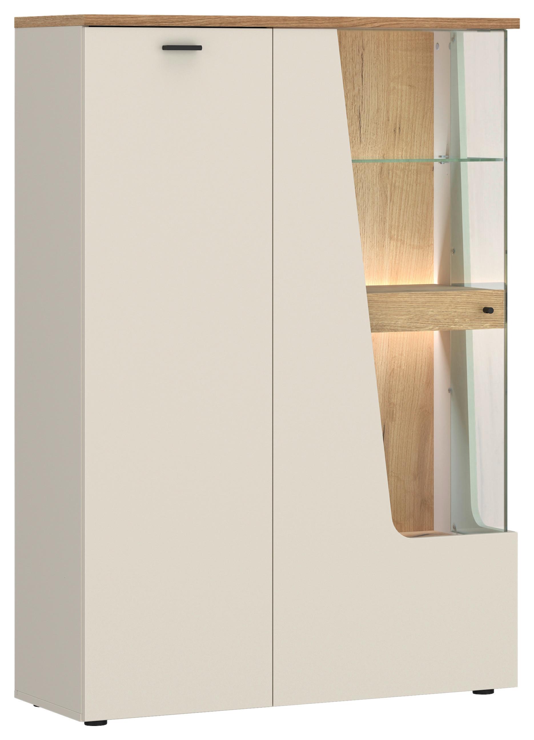 Vitrină CUT OUT - cașmir/culoare lemn stejar, Modern, sticlă/material pe bază de lemn (95/140/40cm) - Premium Living