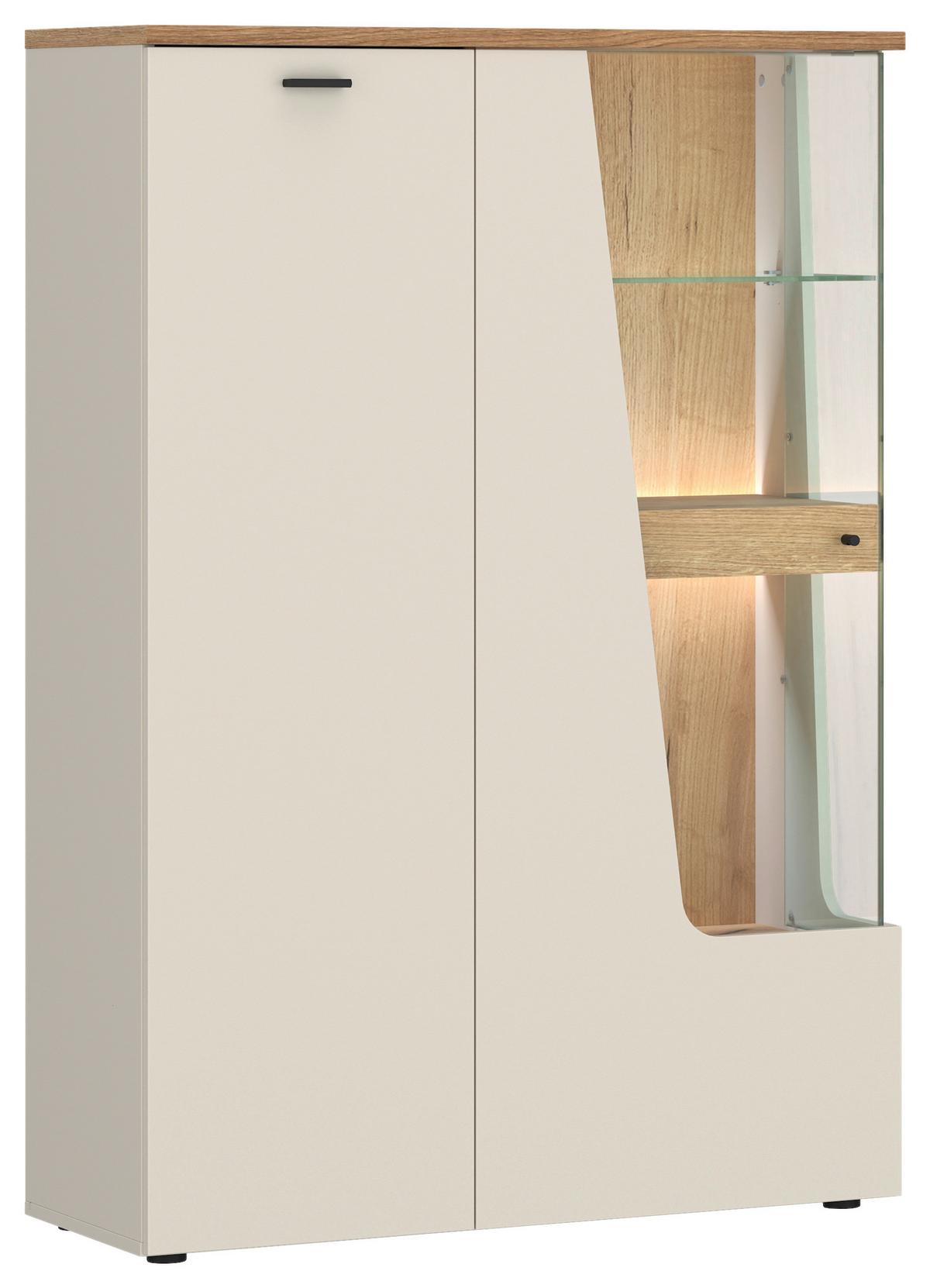 Vitrină CUT OUT - cașmir/culoare lemn stejar, Modern, sticlă/material pe bază de lemn (95/140/40cm) - Premium Living