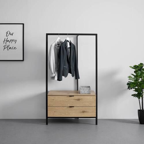 Garderobe Connor Eichefarben/Schwarz MDF - Eichefarben, MODERN, Holz/Metall (90/160/43cm) - Bessagi Home