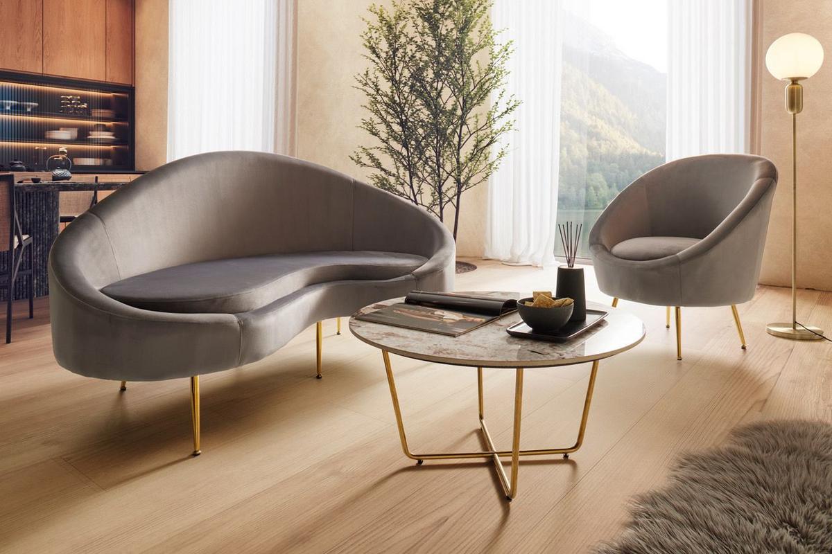 Sessel Lou ca. 80x92x75 cm Grau Samt - Goldfarben/Grau, MODERN, Textil/Metall (80/92/75cm) - Bessagi Home