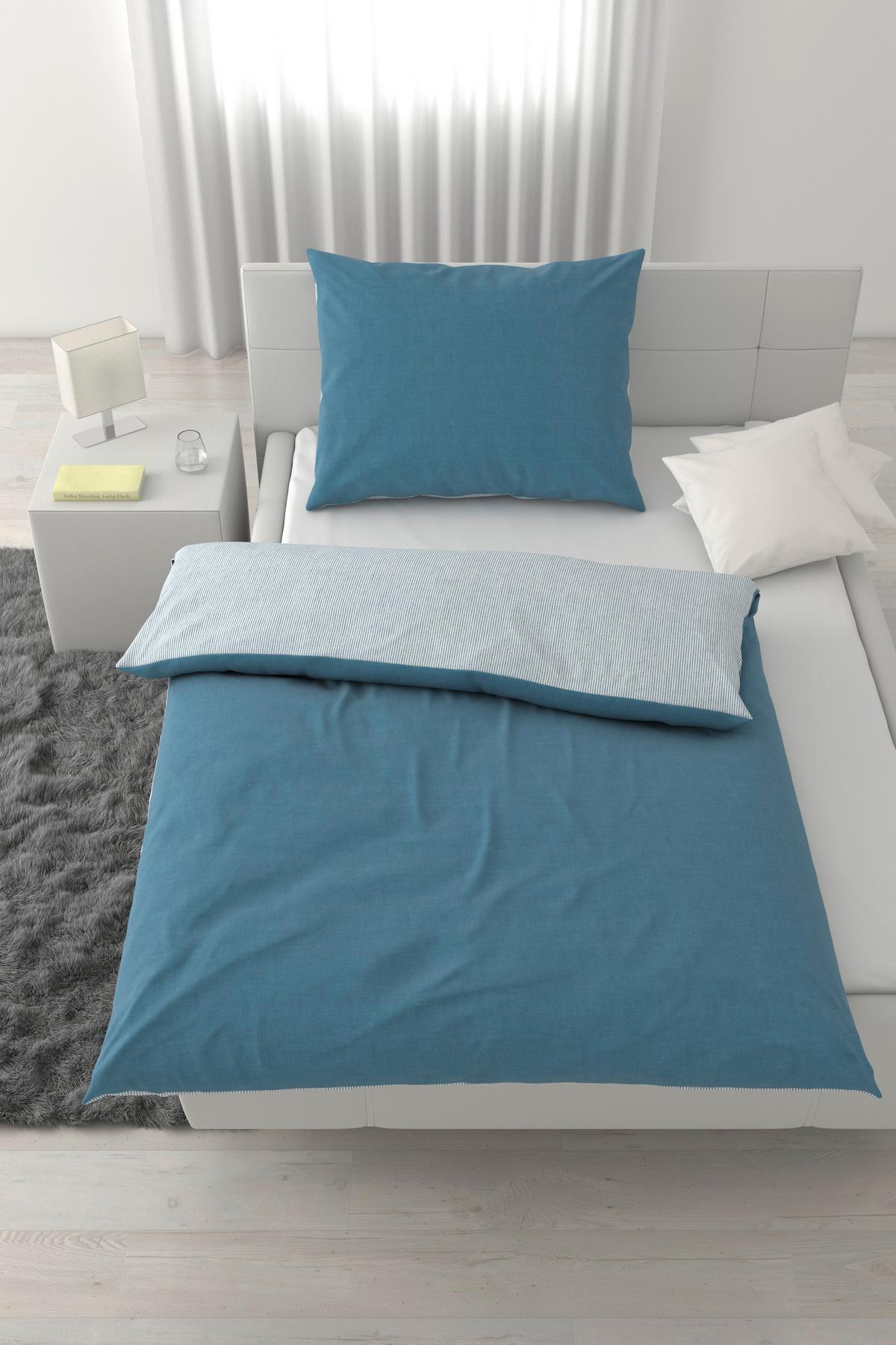 Bettwäsche Chambray Stripes Blau/Weiß ca. 140x200cm - Blau/Weiß, MODERN, Textil (140/200cm) - Mömax