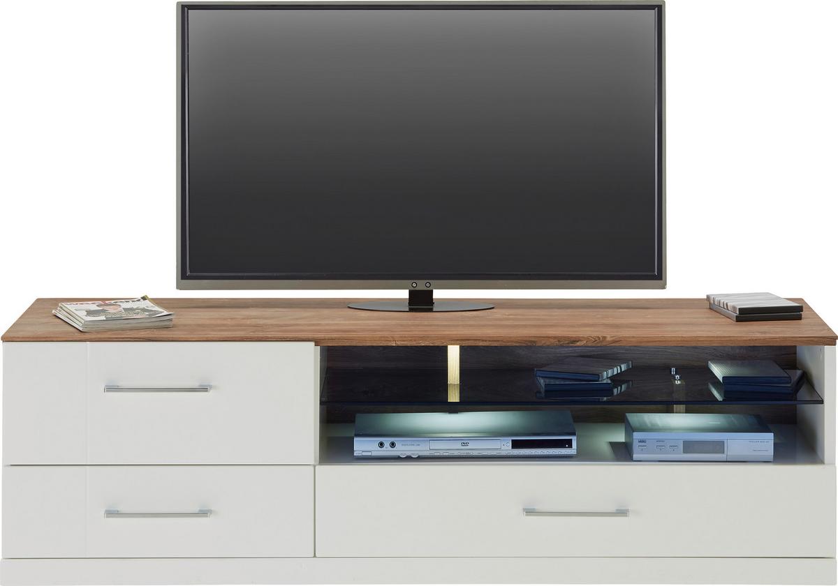 TV-Möbel in Weiss Hochglanz - Weiss/Akaziefarben, Modern, Holz (160/49/50cm) - Premium Living