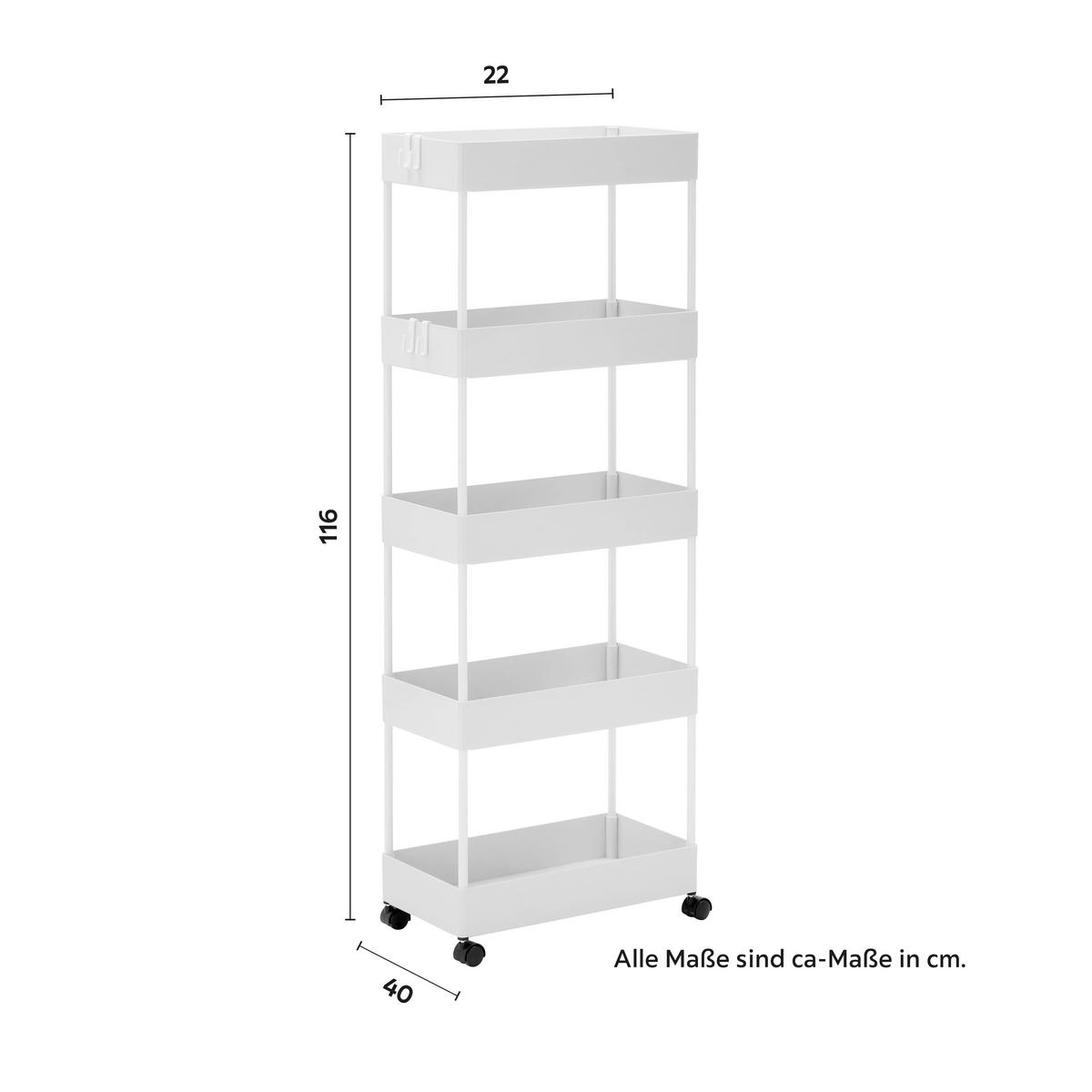 Görgős Polc Sandro - fehér, Modern, műanyag/fém (40/116/22cm) - Bessagi Home