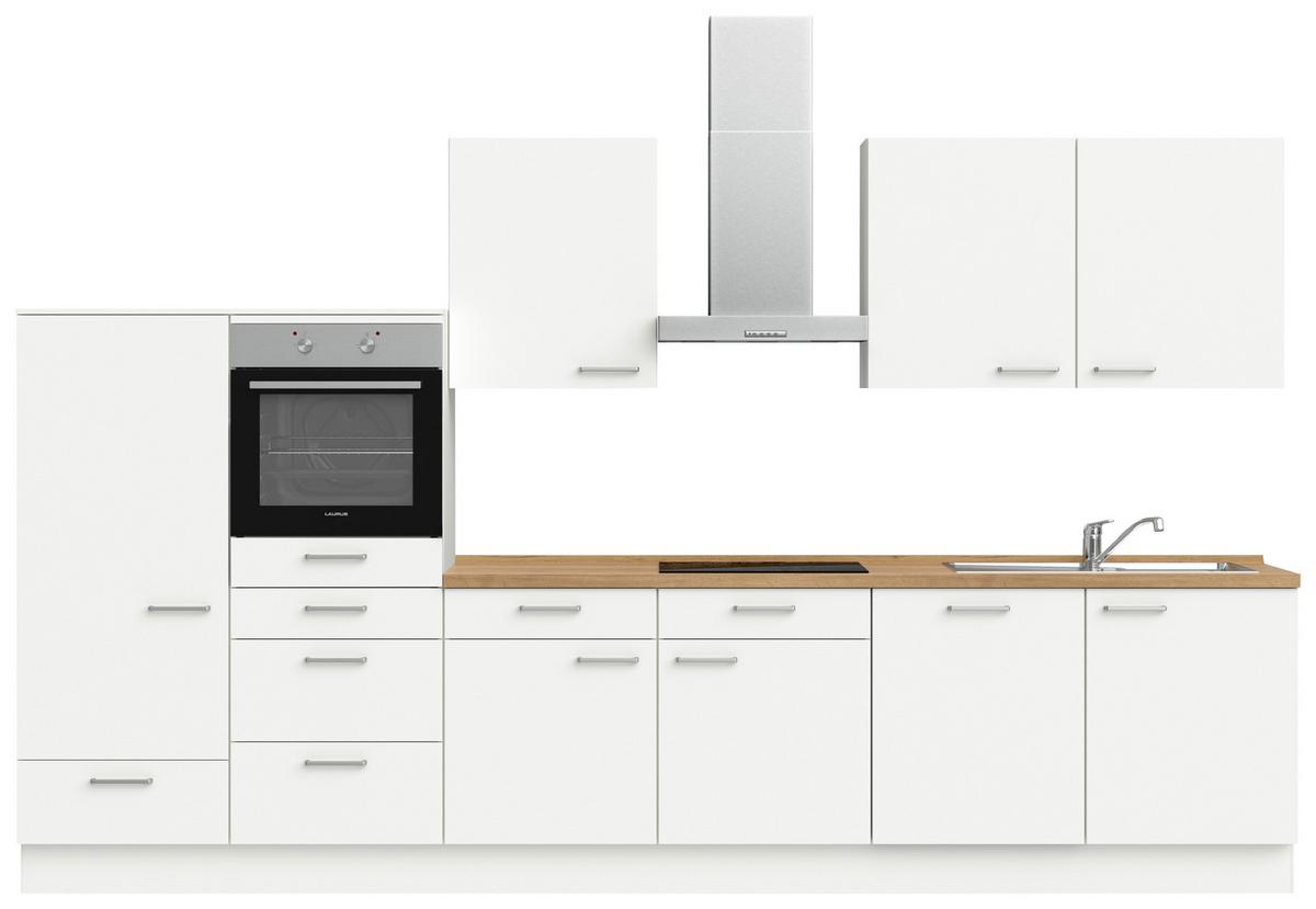 Küchenblock Touch Low m. Geräten Weiß - Edelstahlfarben/Eichefarben, MODERN, Holzwerkstoff/Metall (360cm) - Nobilia