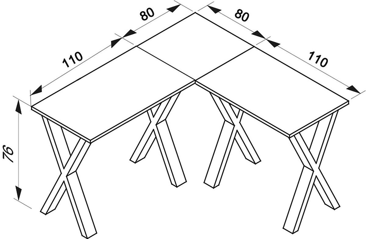 Kotna Pisalna Miza Lona, Hrast, 190x190cm - črna/hrast sonoma, Moderno, kovina/leseni material (190/190/76cm) - MID.YOU