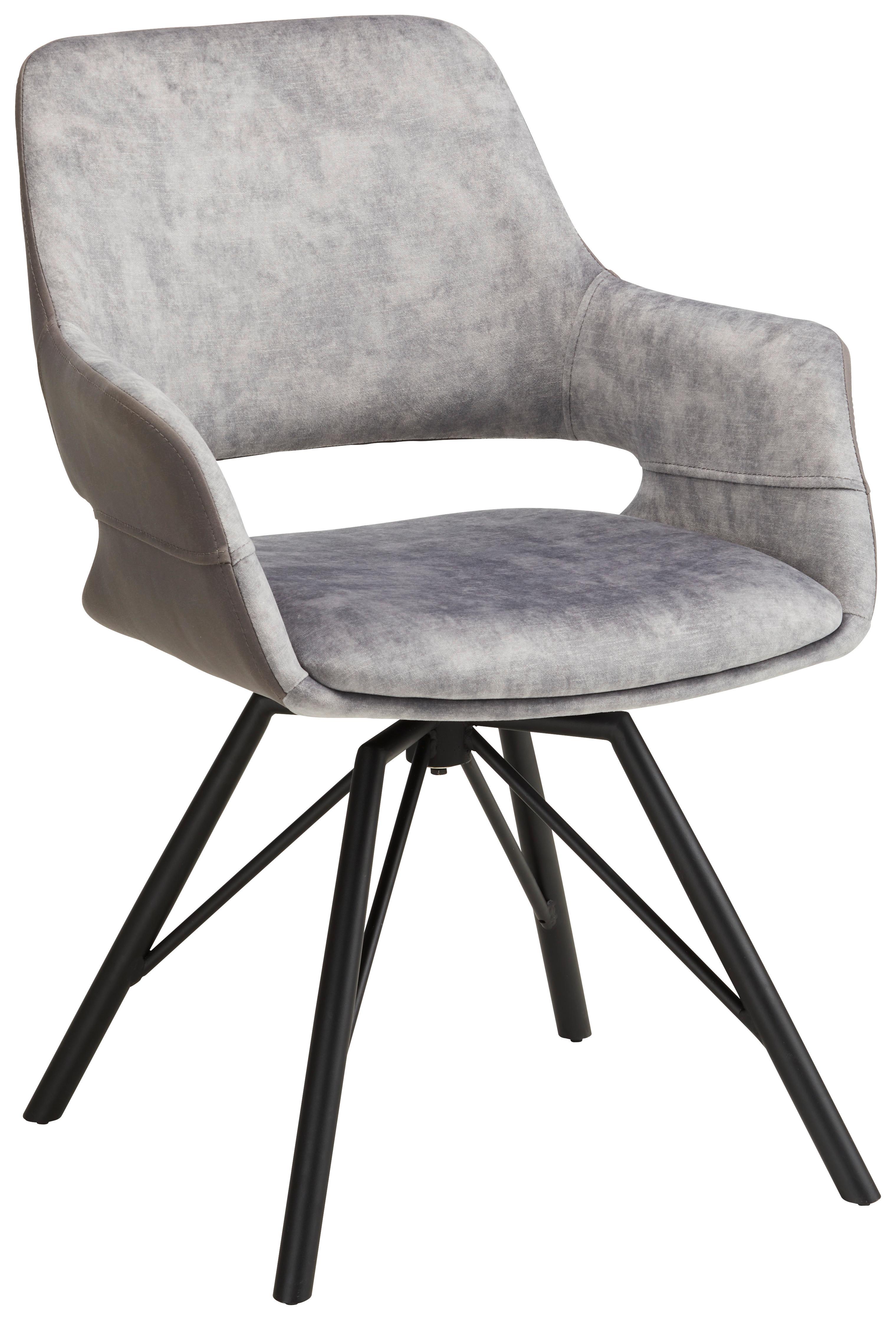 Armlehnstuhl Adriana in Grau Samt - Schwarz/Grau, MODERN, Holz/Textil (61/85/62,5cm) - Premium Living