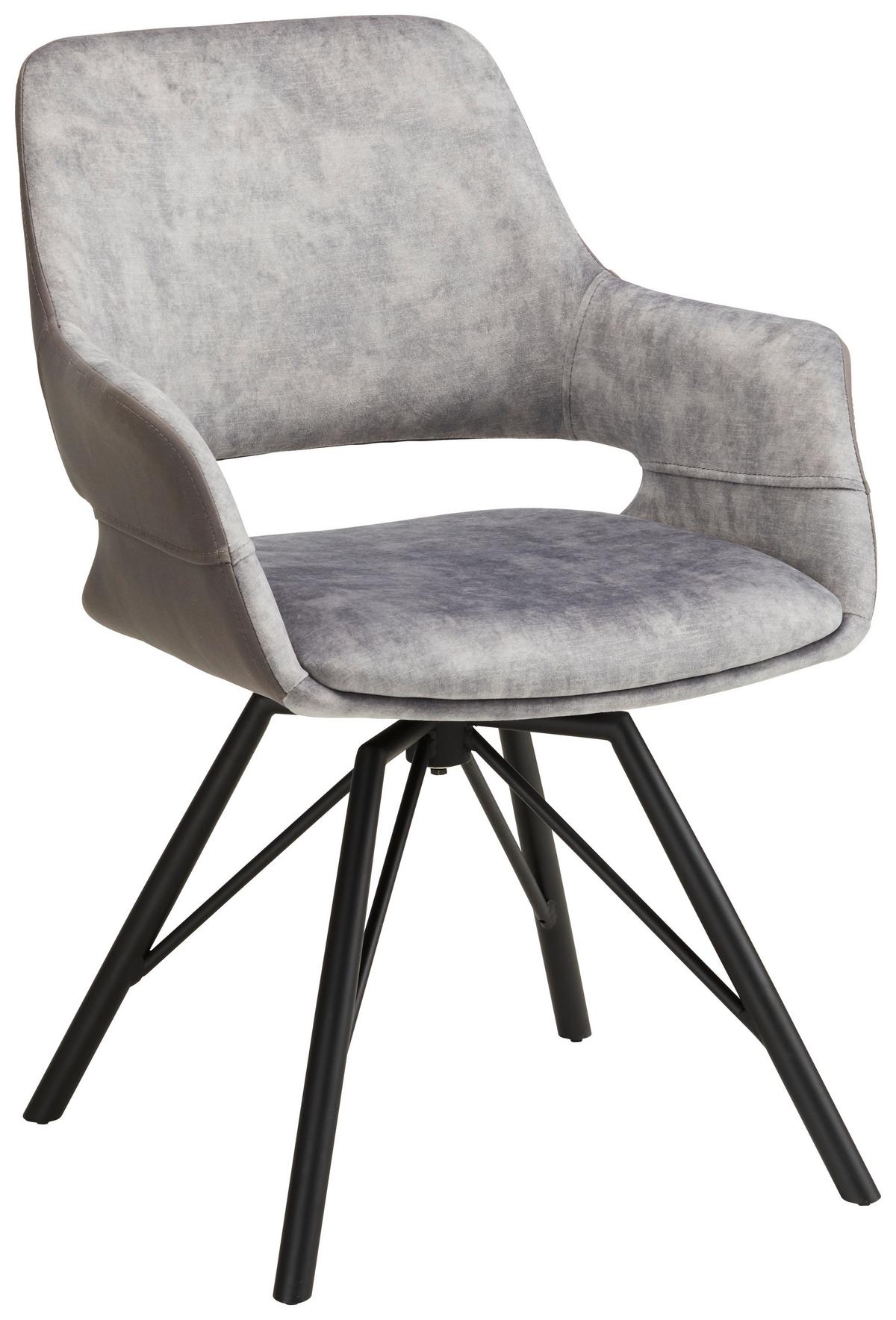 Naslanjač Adriana Vrtljiv, Siva - siva/črna, Moderno, kovina/tekstil (61/85/62,5cm) - Premium Living