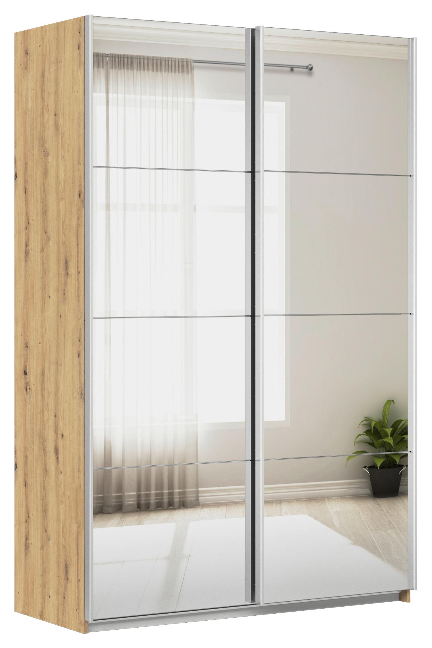 Ormar S Kliznim Vratima Feldkirch - srebrne boje/hrast Artisan, Moderno, drvni materijal/metal (136/210/62cm)