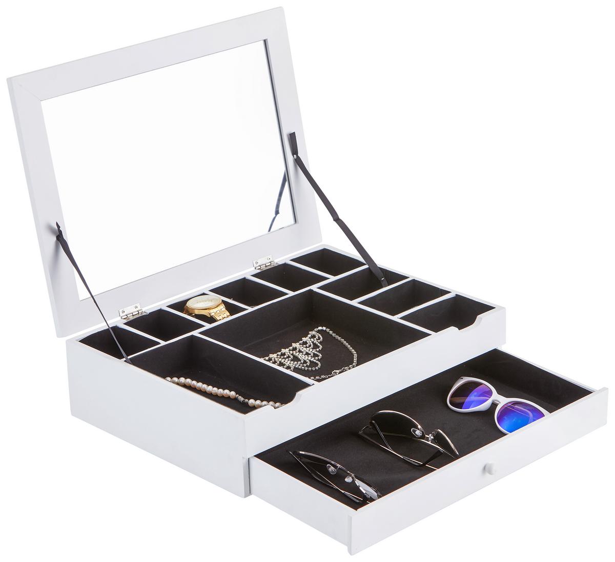 Dulăpior de bijuterii Mia 2 - alb, Modern, sticlă/material pe bază de lemn (40/30/10cm) - Modern Living