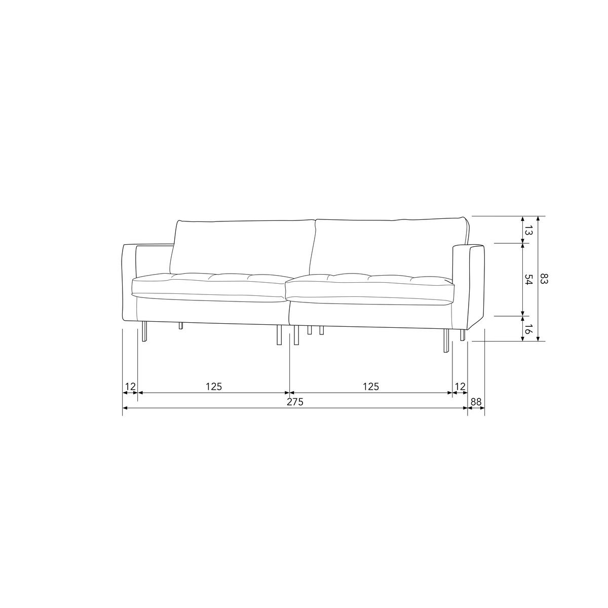 3-Sitzer Sofa Rodeo Classic Cognac B: 275cm - Cognac/Schwarz, Design, Leder/Metall (275/83/88cm) - Livetastic